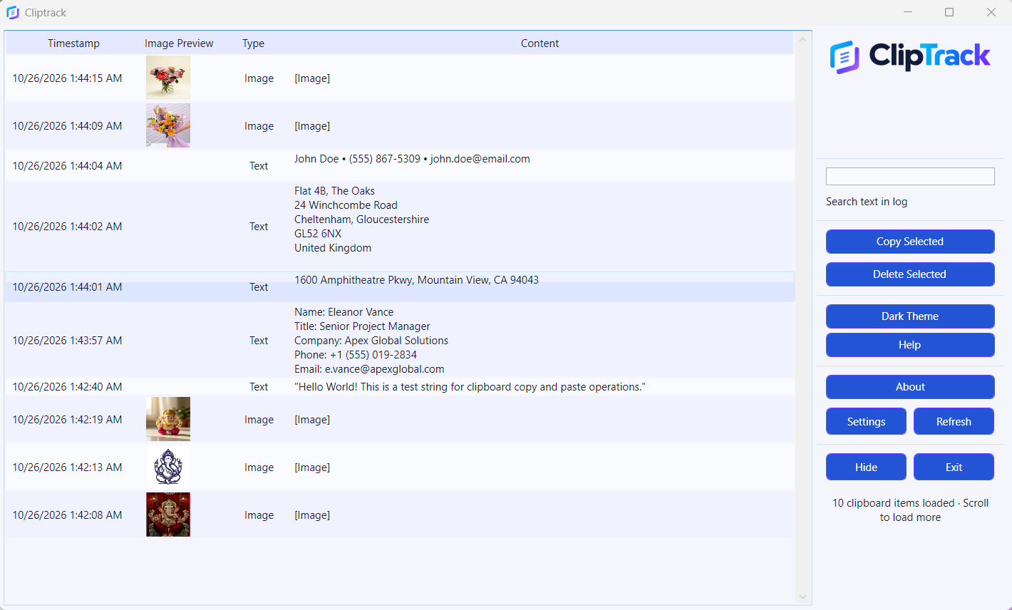 ClipTrack searchable clipboard history screenshot