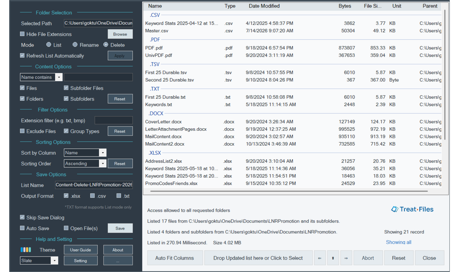 TreatFiles Screenshot